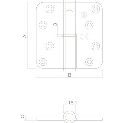 Kogelstift Paumelle DIN rechts afgerond 3,5"" x 3,5"" (89x89x3) RVS CE
