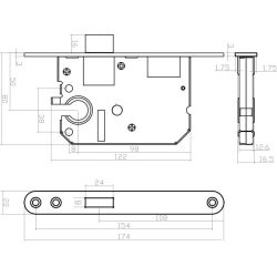 Intersteel badkamer/toiletslot 63/8mm met witte voorplaat 20x175 mm