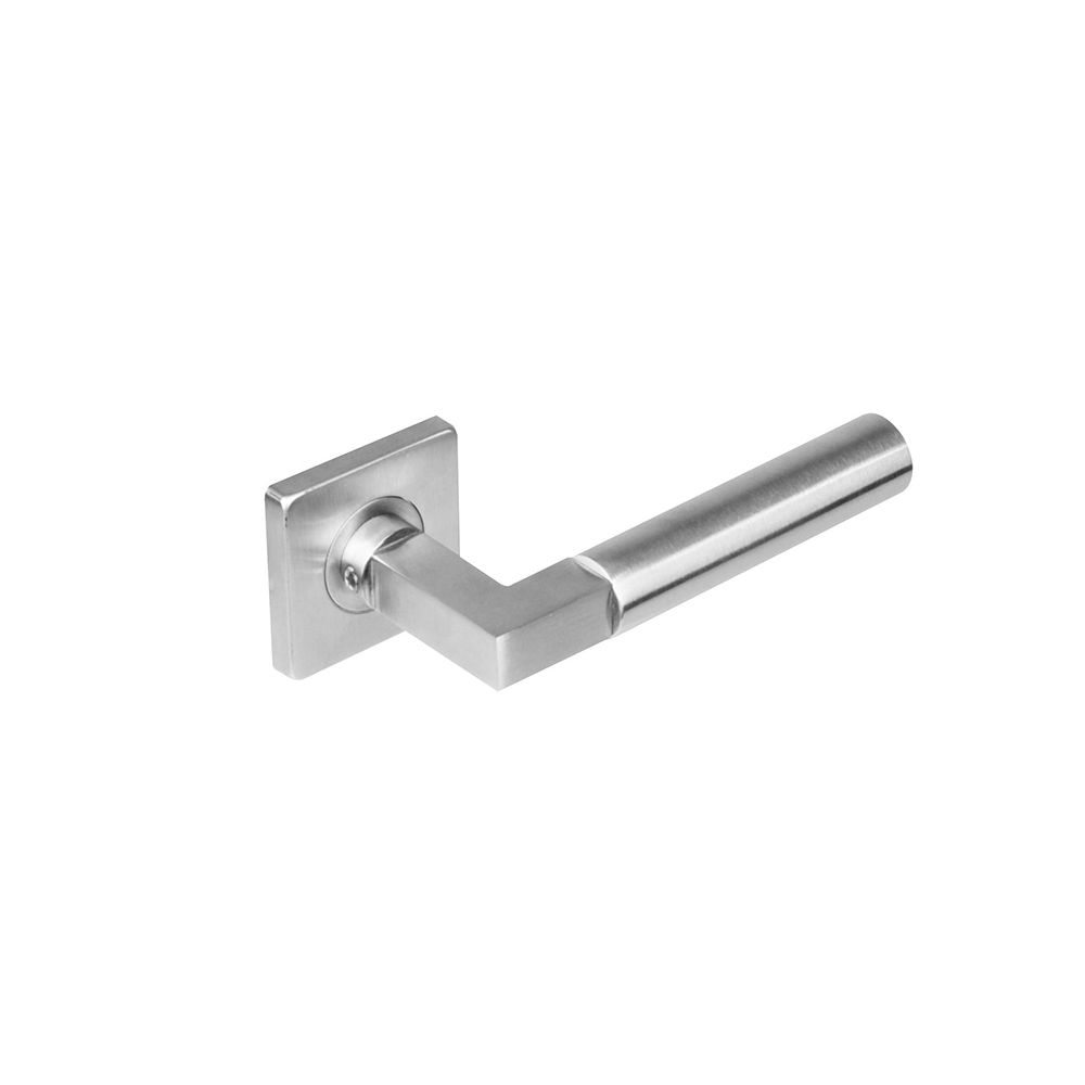 Deurkruk 0378 Bau-stil op rozet vierkant staal met 7mm nok RVS