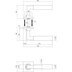 Deurkruk 0378 Bau-stil op rozet vierkant staal met 7mm nok RVS