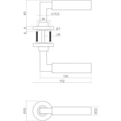 Deurkruk 0379 Bau-stil op rozet rond staal met 7mm nok RVS