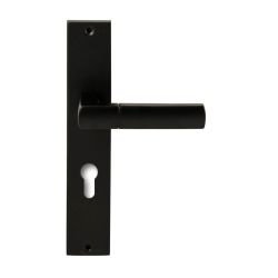 Deurkruk Rhodos Zwart op rechthoekig langschild profielcilinder 72mm