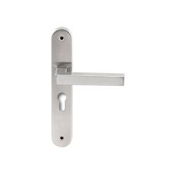 Deurkruk Geneve RVS op ovaal langschild profielcilinder 55mm