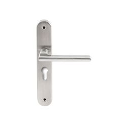 Deurkruk Athene RVS op ovaal langschild profielcilinder 55mm