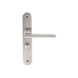 Deurkruk Athene RVS op ovaal langschild WC63mm met 8mm stift