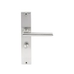 Deurkruk Athene RVS op rechthoekig langschild WC63mm met 8mm stift