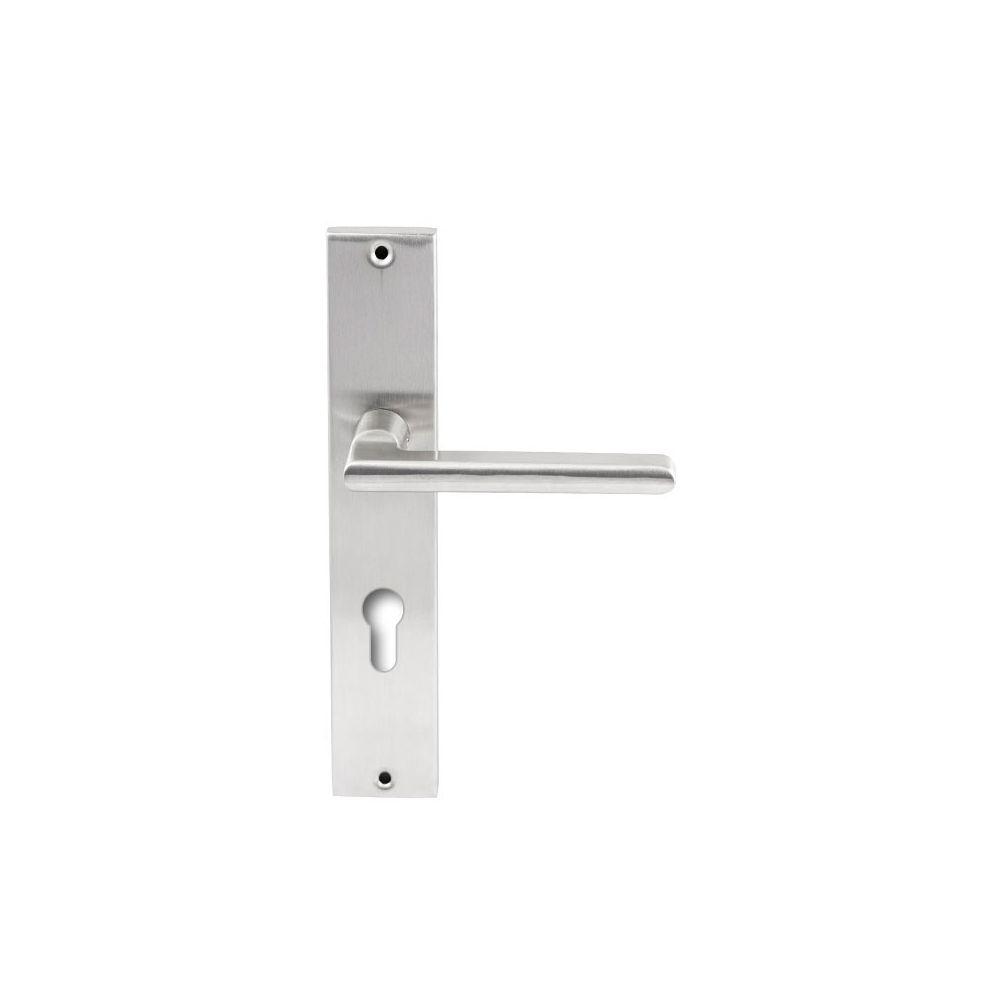 Deurkruk Athene RVS op rechthoekig langschild profielcilinder 72mm