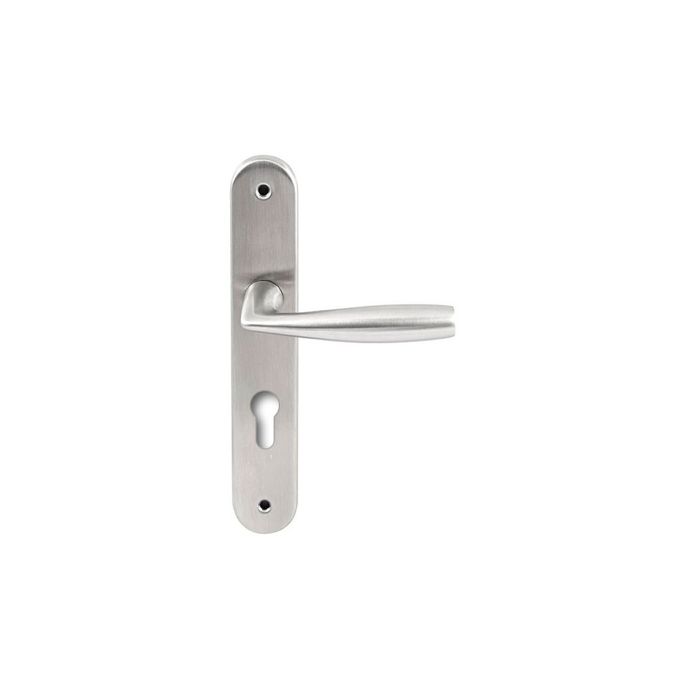 Deurkruk Naxos RVS op ovaal langschild profielcilinder 72mm