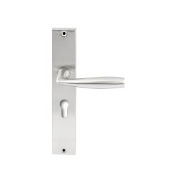 Deurkruk Naxos RVS op rechthoekig langschild profielcilinder 55mm