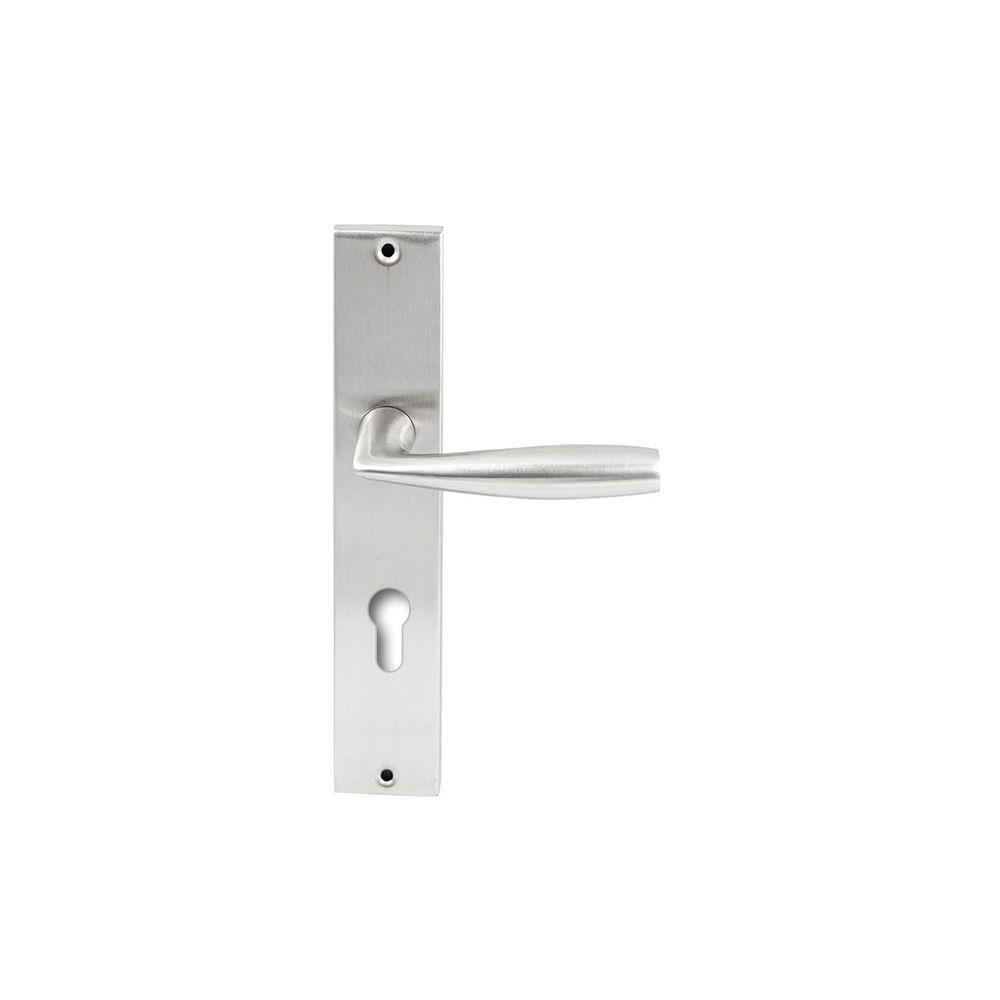 Deurkruk Naxos RVS op rechthoekig langschild profielcilinder 72mm