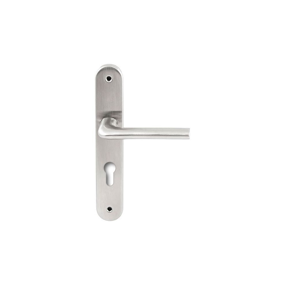Deurkruk Samos RVS op ovaal langschild profielcilinder 72mm