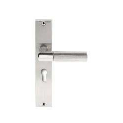 Deurkruk Rhodos RVS op rechthoekig langschild profielcilinder 55mm