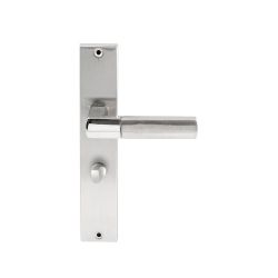 Deurkruk Rhodos RVS op rechthoekig langschild WC63mm met 8mm stift