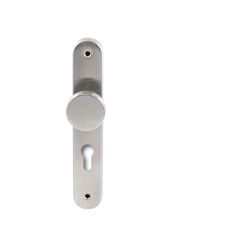 Knopkruk Piano RVS op ovaal langschild profielcilinder 72mm