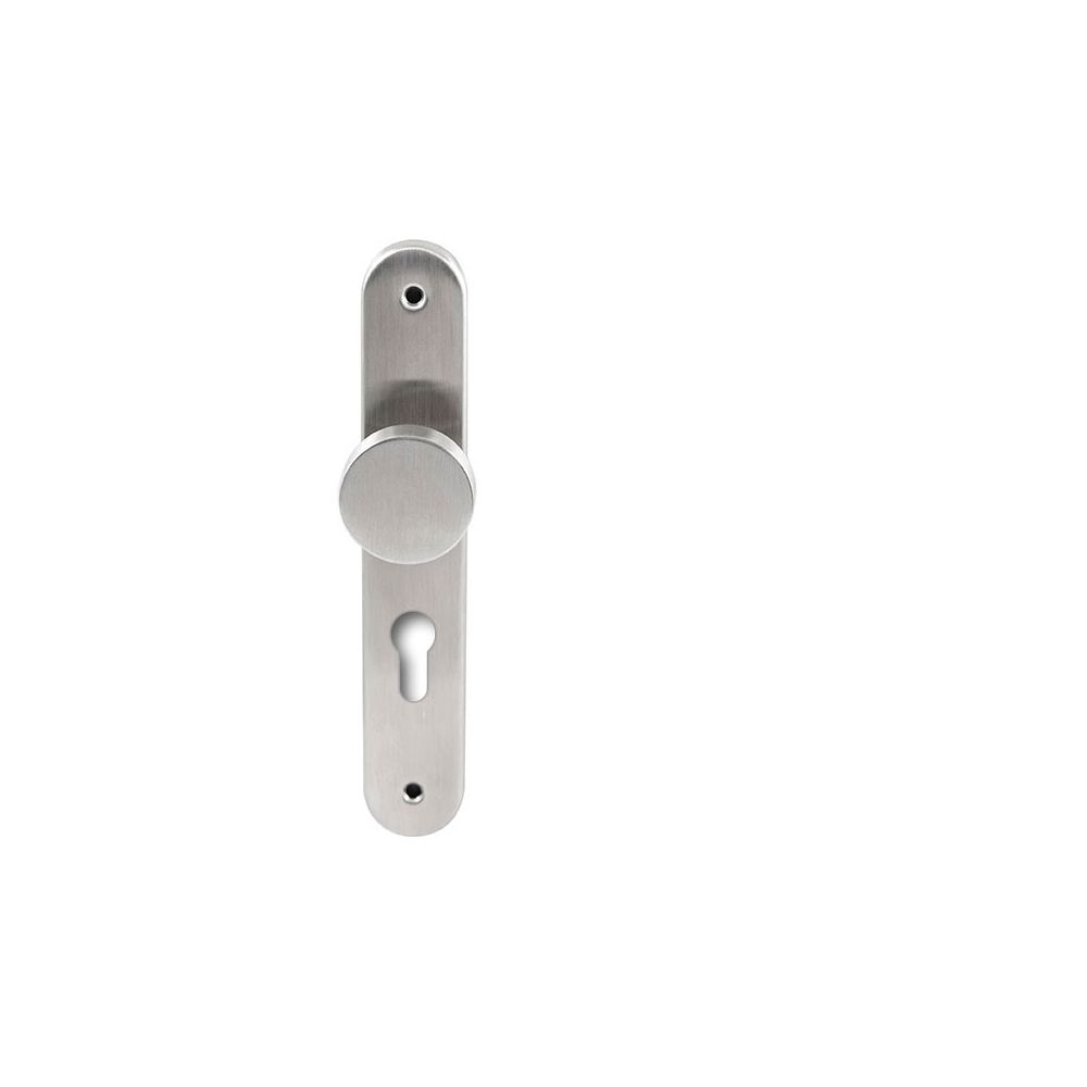 Knopkruk Piano RVS op ovaal langschild profielcilinder 72mm