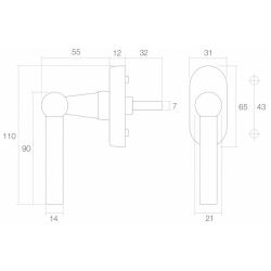 Raamkruk L-model messing getrommeld