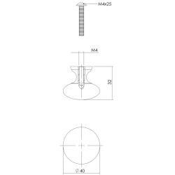Meubelknop Paddenstoel ø 40 mm messing gelakt