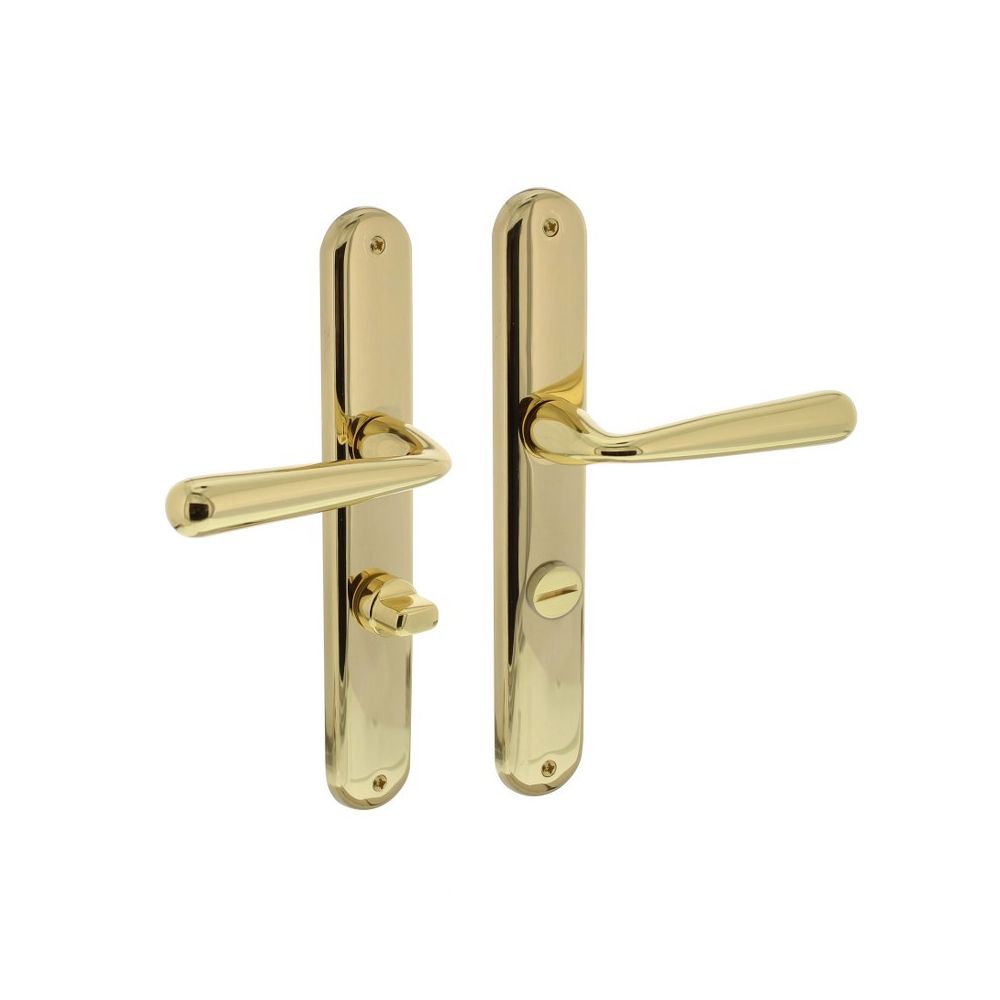 Deurkruk Yvonne op schild met toilet-/badkamersluiting 63 mm messing gelakt
