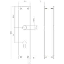 Schild renovatie rechthoekig 250 x 55mm x 2mm profielcilindergat 72mm RVS/mat zwart