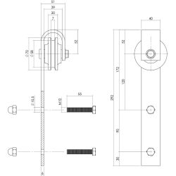 Set van 2 rollers tbv schuifdeursysteem, incl. bevestiging, RVS/mat zwart