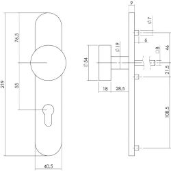 Knop schild profielcilindergat rvs 55 mm