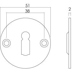 Rozet rond plat 50 mm sleutelgat rvs plat