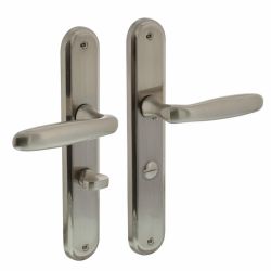 Deurkruk Bjorn op schild met toilet-/badkamersluiting 63 mm nikkel mat