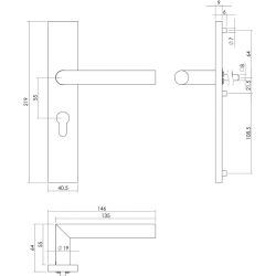Deurkruk Hoek 90° op rechthoekig schild profielcilindergat 55 mm rvs geborsteld