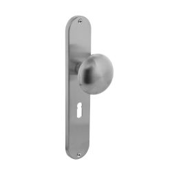 Knop op lang schild sleutelgat 56 mm rvs geborsteld