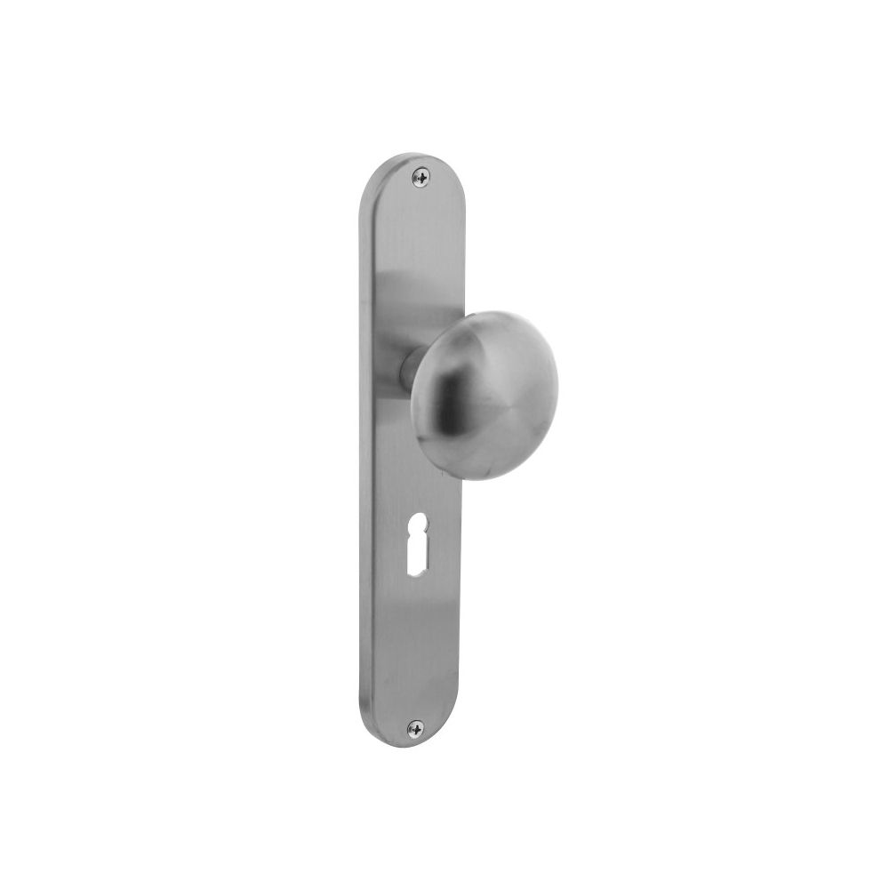 Knop op lang schild sleutelgat 56 mm rvs geborsteld