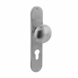 Knop op lang schild sleutelgat 72 mm rvs geborsteld