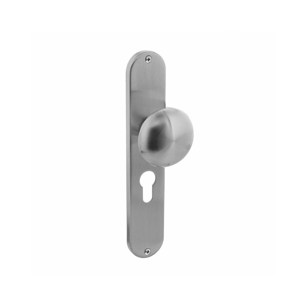 Knop op lang schild profielcilindergat 55 mm rvs geborsteld