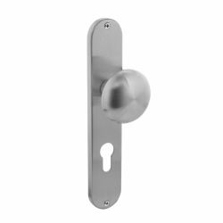 Knop op lang schild profielcilindergat 72 mm rvs geborsteld