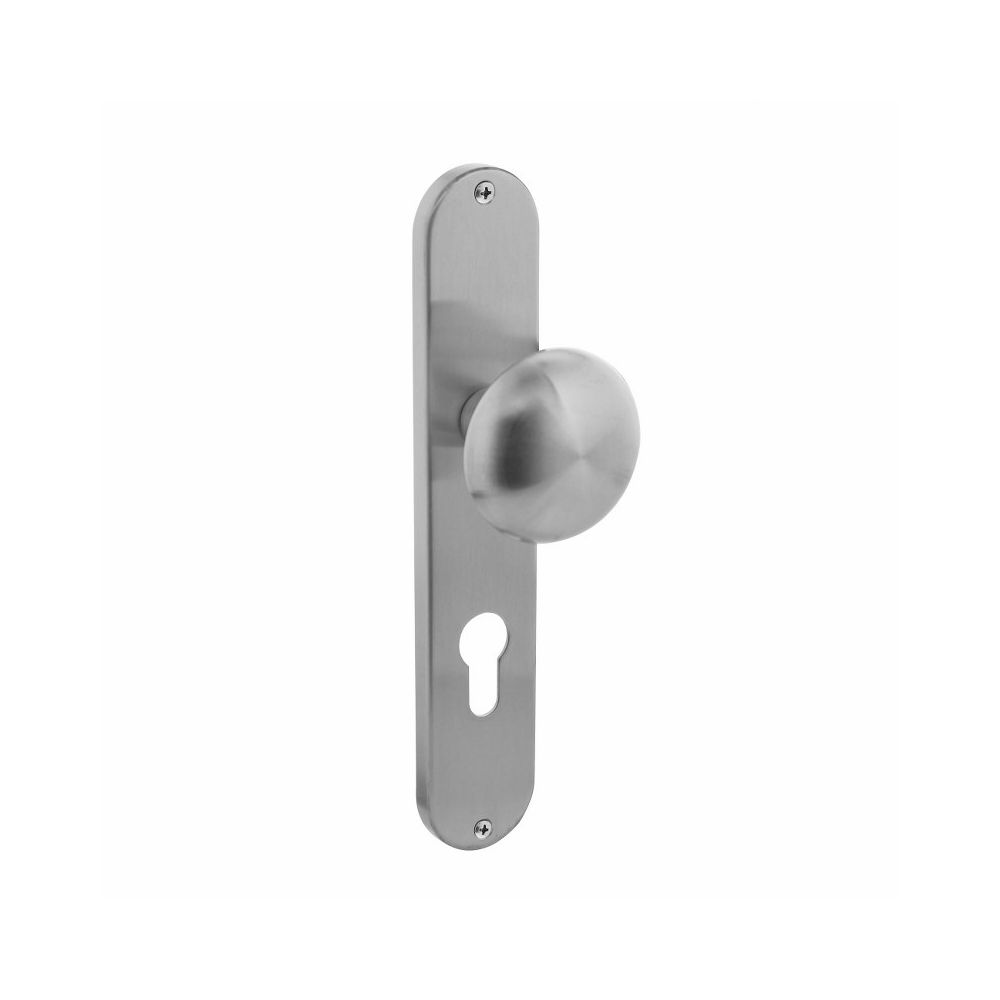 Knop op lang schild profielcilindergat 72 mm rvs geborsteld