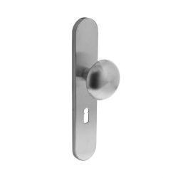 Knop op schild met sleutelgat maat 56 mm rvs geborsteld