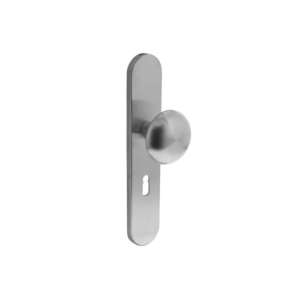 Knop op schild met sleutelgat maat 56 mm rvs geborsteld