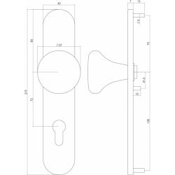 Knop op schild verdekt profielcilindergat 92 mm rvs geborsteld