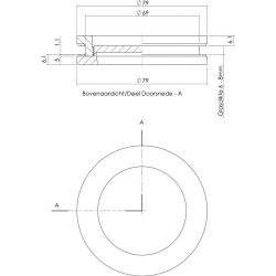 Schuifdeurkom glasdeur 55 mm rvs geborsteld