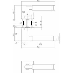 Deurkruk Bau-Stil op vierkant magneetrozet RVS