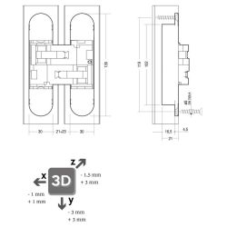 Deurscharnier onzichtbaar zamak – nikkel 130 x 30 mm