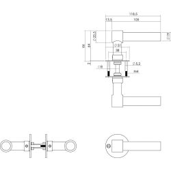 Deurkruk L/L-model recht, ronde platte rozet 50x2 mm RVS/mat zwart