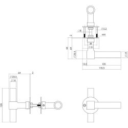 Deurkruk L/T-model recht, ronde platte rozet 50x2 mm RVS/mat zwart