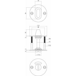 Rozet rond plat 50 mm toilet-/badkamersluiting met 8 mm stift RVS/mat zwart