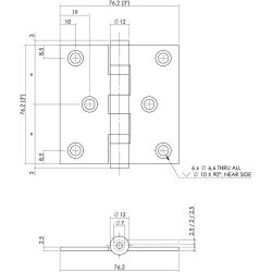 Intersteel zwarte scharnier recht 3" (76x76x2,5 mm)
