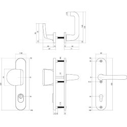 Veiligheidsbeslag aluminium SKG3 greep/kruk profielcilinder 55 mm met kerntrekbeveiliging