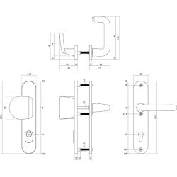 Veiligheidsbeslag aluminium SKG3 greep/kruk profielcilinder 72 mm met kerntrekbeveiliging