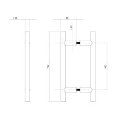 Deurgrepen set T-vorm ø 30 mm - 700 mm RVS