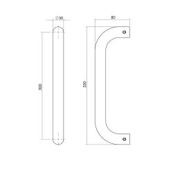 Deurgreep per stuk U-vorm 330x80x30 hart op hart 300mm RVS