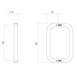 Deurgrepen per paar U-vorm 330x80x30 hart op hart 300 RVS