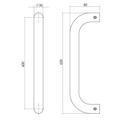 Deurgreep U-vorm 630x80x30mm hoh 600 RVS